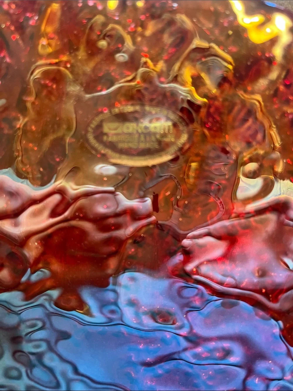 Art Glass Decorative Bowl - Iridescent Red Accent